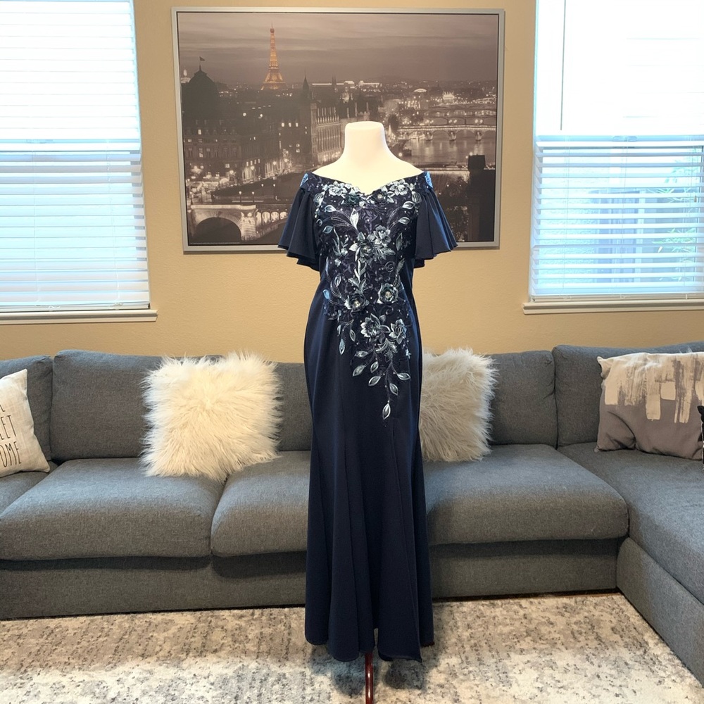 Off Shoulder Navy Blue Filipiniana Evening Gown